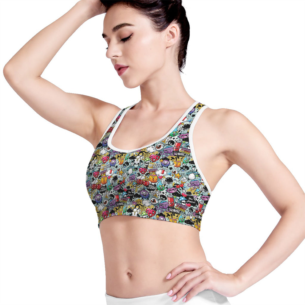 Graffiti Cartoon Characters Print Women's Sports Bra