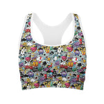 Graffiti Cartoon Characters Print Women's Sports Bra