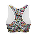 Graffiti Cartoon Characters Print Women's Sports Bra