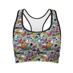 Graffiti Cartoon Characters Print Women's Sports Bra
