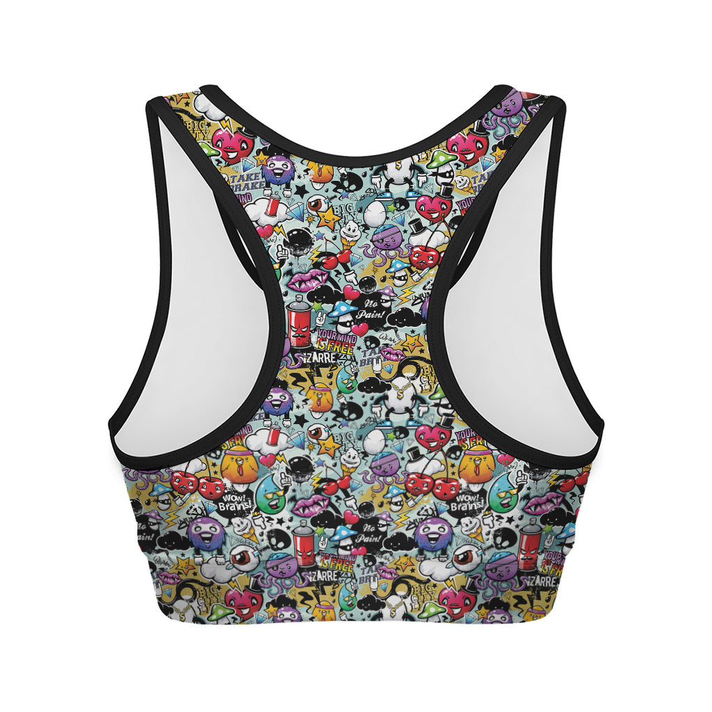 Graffiti Cartoon Characters Print Women's Sports Bra