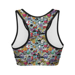 Graffiti Cartoon Characters Print Women's Sports Bra