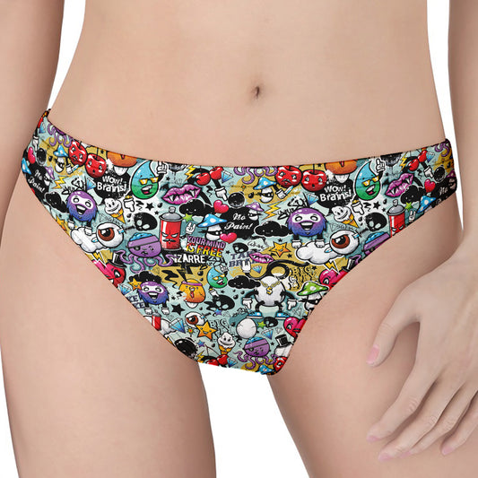 Graffiti Cartoon Characters Print Women's Thong