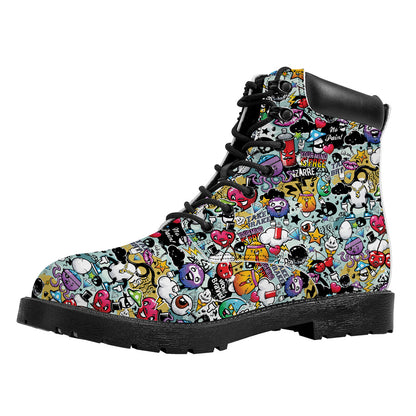 Graffiti Cartoon Characters Print Work Boots