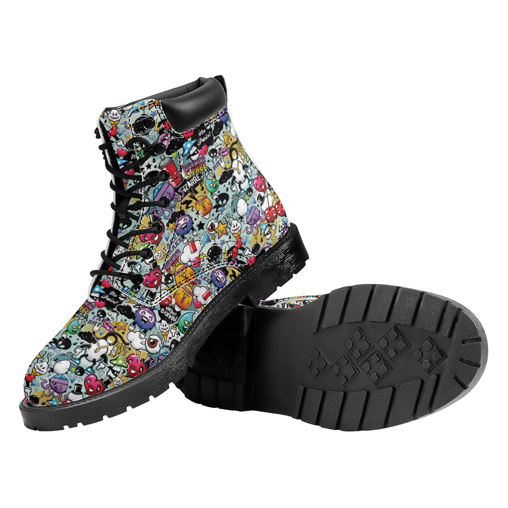 Graffiti Cartoon Characters Print Work Boots