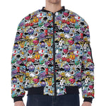 Graffiti Cartoon Characters Print Zip Sleeve Bomber Jacket