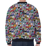 Graffiti Cartoon Characters Print Zip Sleeve Bomber Jacket