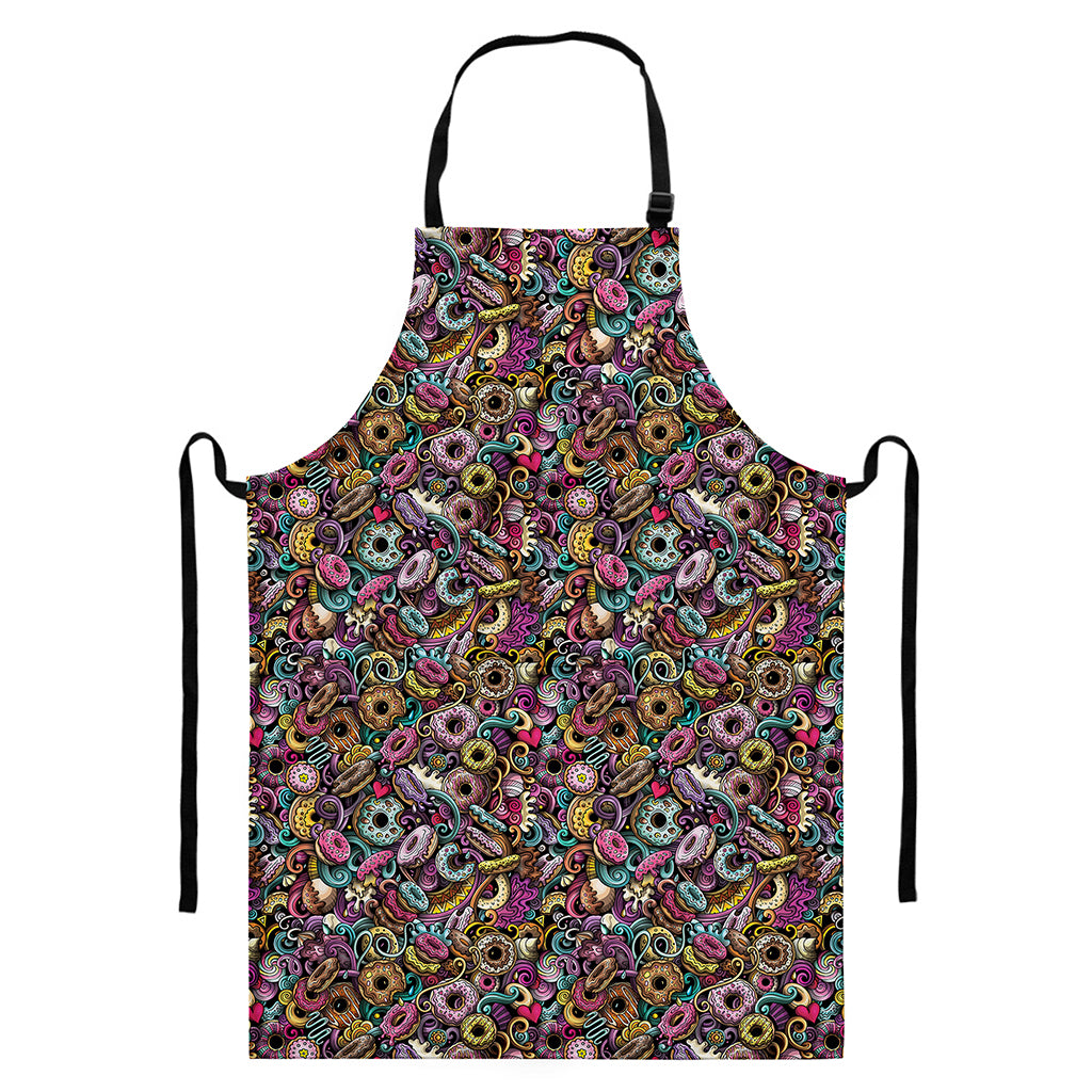 Graffiti Donut Pattern Print Bib Apron With Pocket