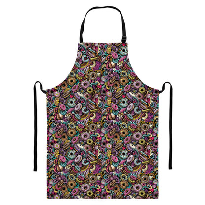 Graffiti Donut Pattern Print Bib Apron With Pocket