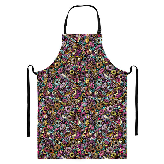 Graffiti Donut Pattern Print Bib Apron With Pocket