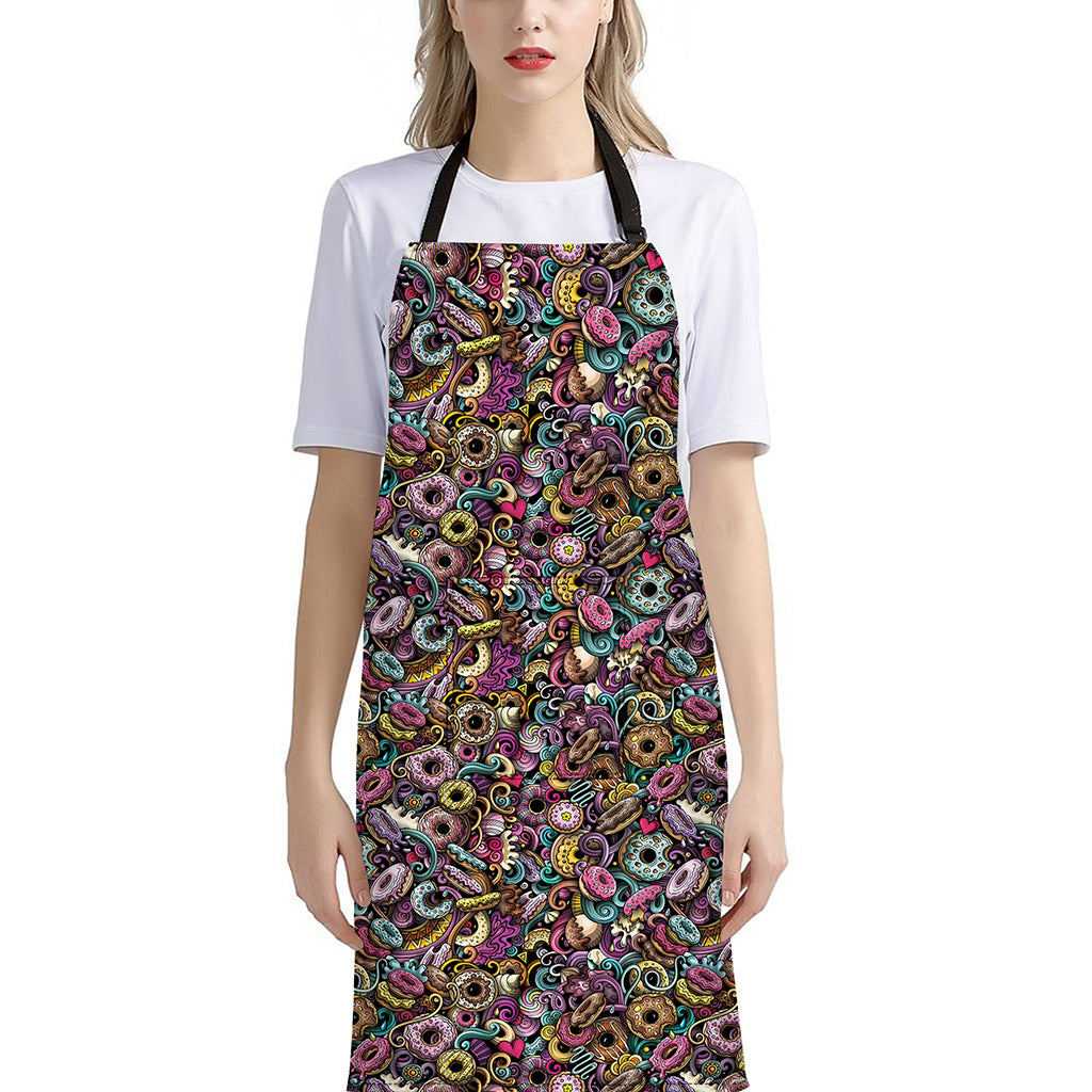 Graffiti Donut Pattern Print Bib Apron With Pocket