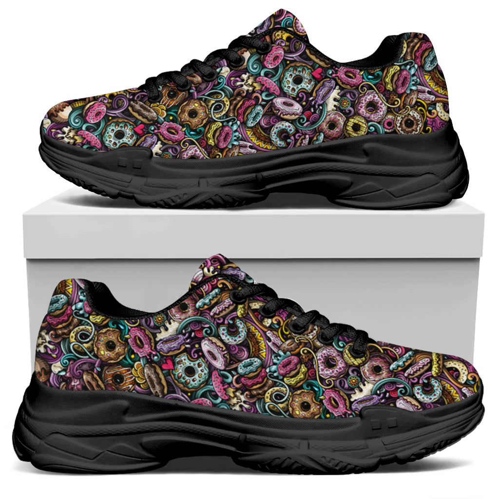 Graffiti Donut Pattern Print Black Chunky Shoes