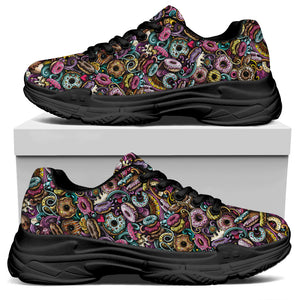 Graffiti Donut Pattern Print Black Chunky Shoes