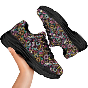 Graffiti Donut Pattern Print Black Chunky Shoes