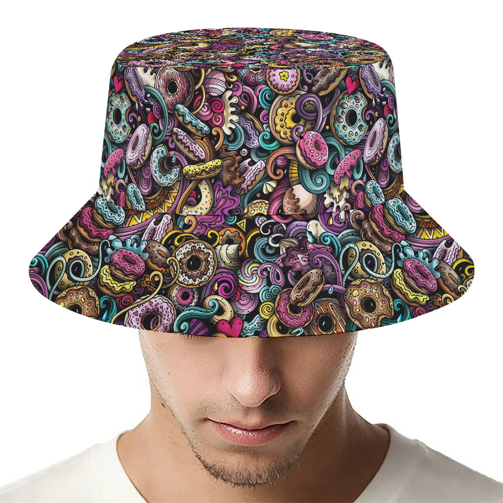 Graffiti Donut Pattern Print Bucket Hat