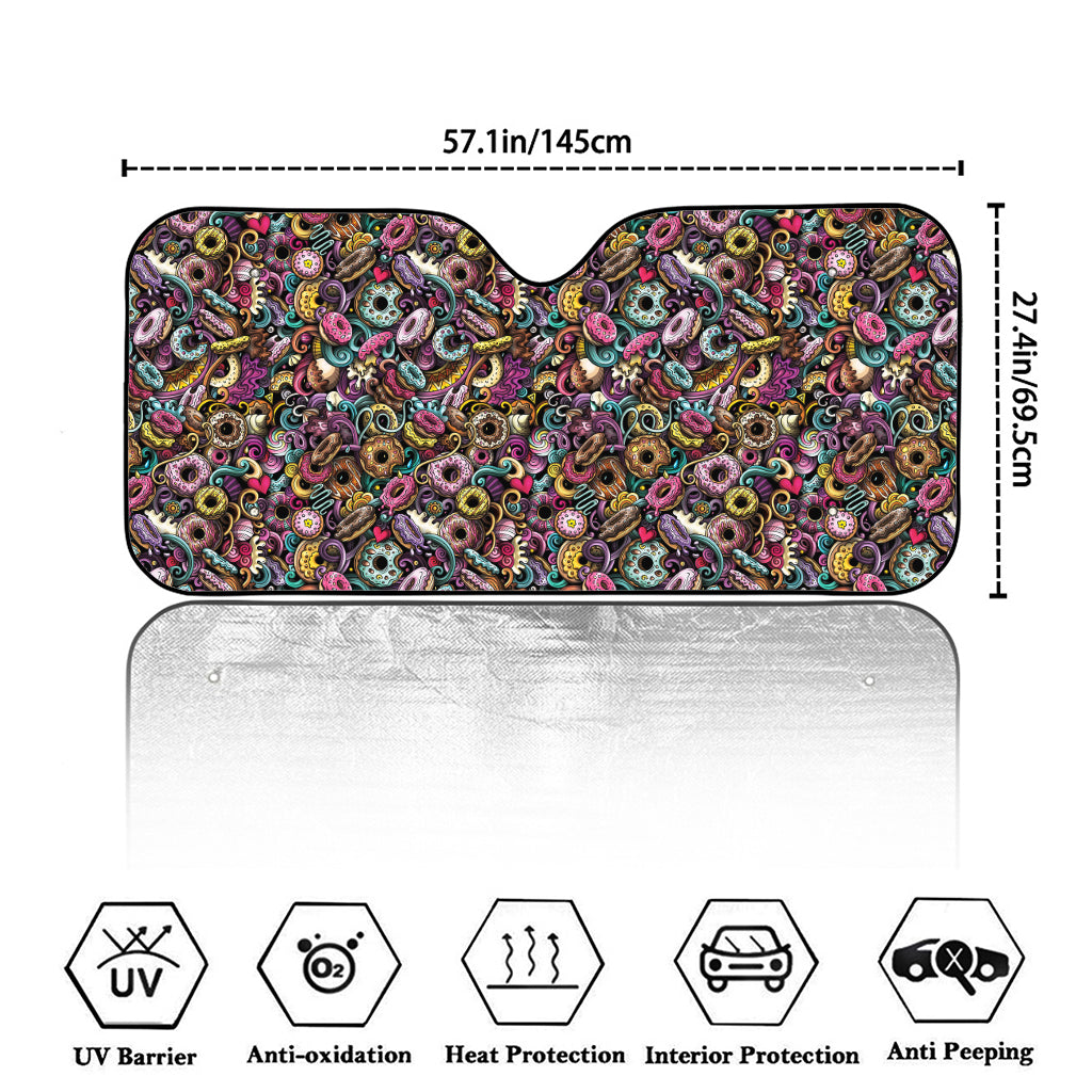 Graffiti Donut Pattern Print Car Windshield Sun Shade