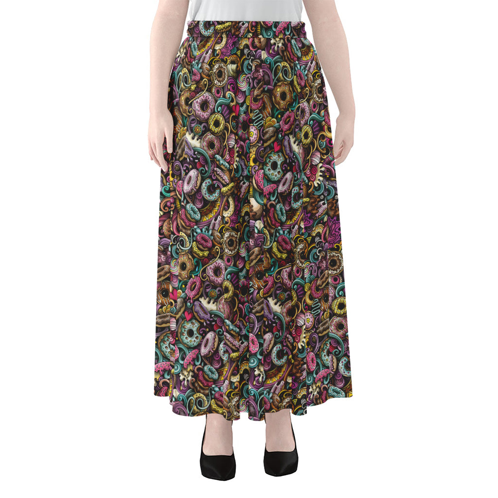 Graffiti Donut Pattern Print Chiffon Maxi Skirt