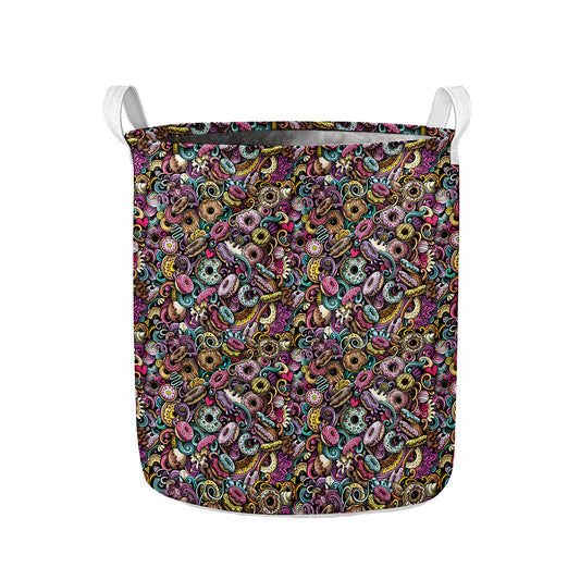 Graffiti Donut Pattern Print Collapsible Laundry Basket
