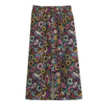 Graffiti Donut Pattern Print Cotton Front Slit Maxi Skirt