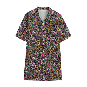 Graffiti Donut Pattern Print Cotton Hawaiian Shirt