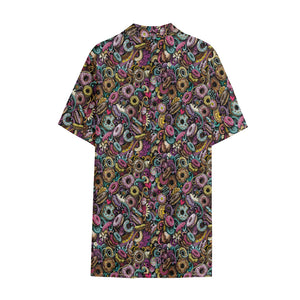 Graffiti Donut Pattern Print Cotton Hawaiian Shirt