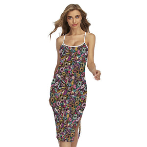 Graffiti Donut Pattern Print Cross Back Cami Dress