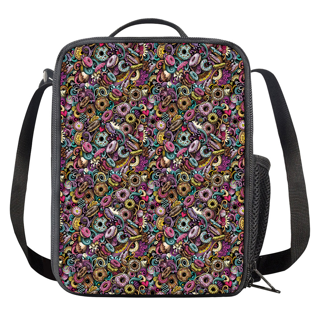 Graffiti Donut Pattern Print Crossbody Lunch Bag