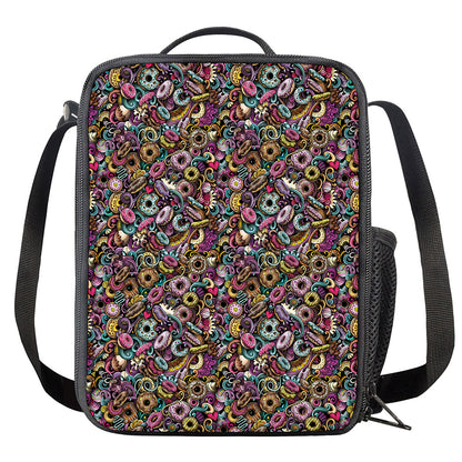Graffiti Donut Pattern Print Crossbody Lunch Bag