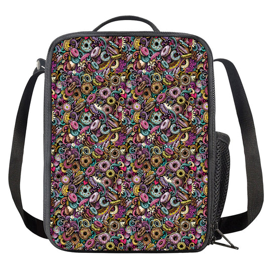 Graffiti Donut Pattern Print Crossbody Lunch Bag