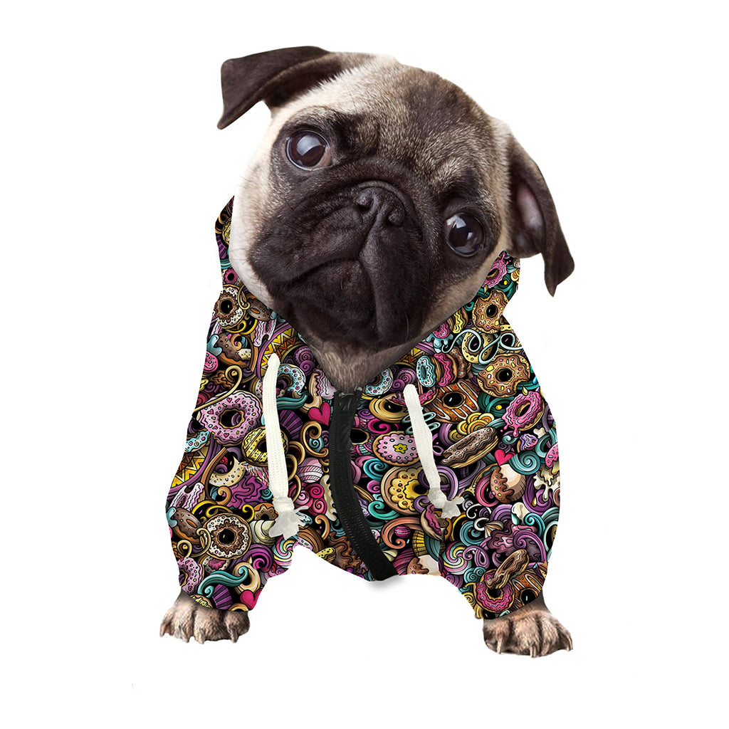 Graffiti Donut Pattern Print Dog Zip Up Hoodie