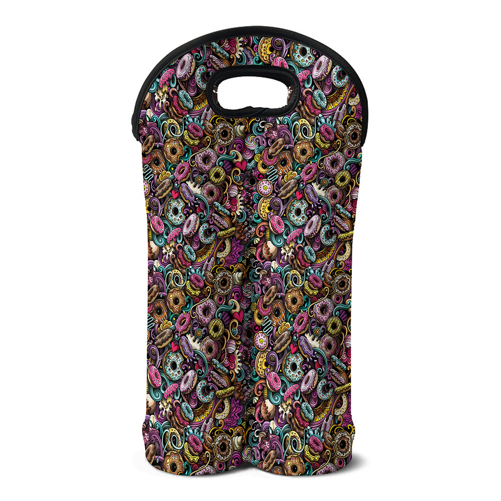 Graffiti Donut Pattern Print Double Neoprene Wine Tote