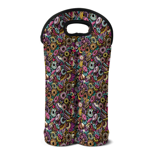 Graffiti Donut Pattern Print Double Neoprene Wine Tote