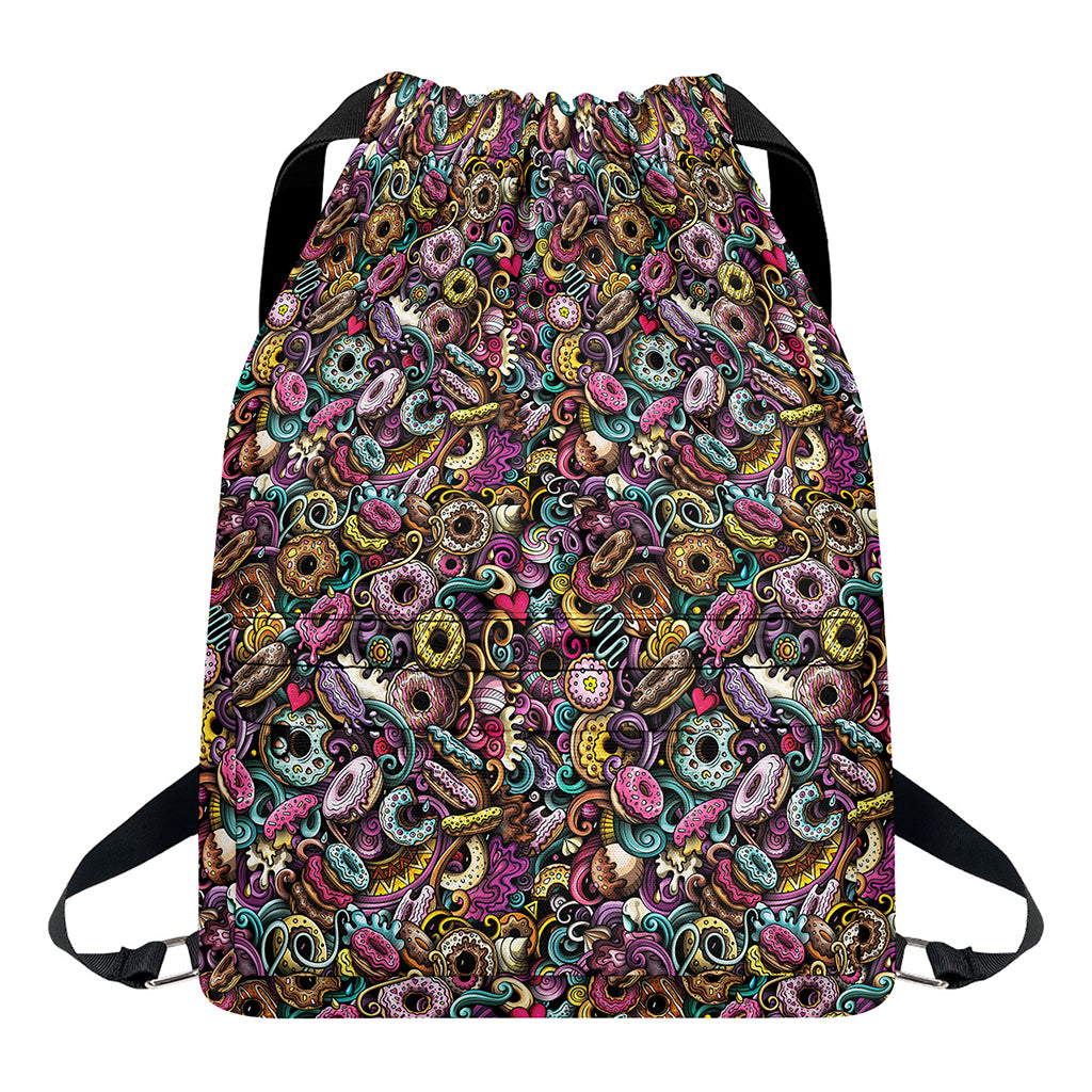 Graffiti Donut Pattern Print Drawstring Backpack