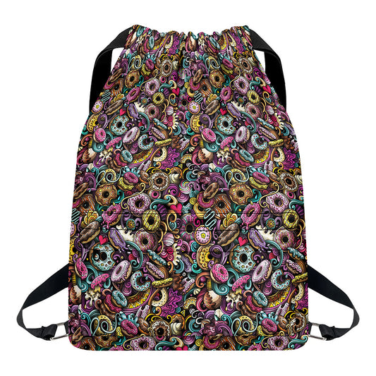Graffiti Donut Pattern Print Drawstring Backpack