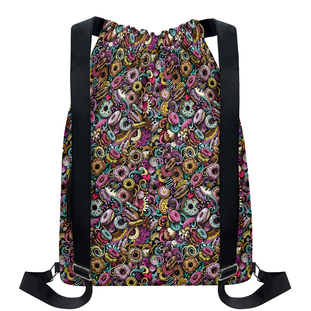 Graffiti Donut Pattern Print Drawstring Backpack