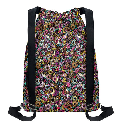 Graffiti Donut Pattern Print Drawstring Backpack