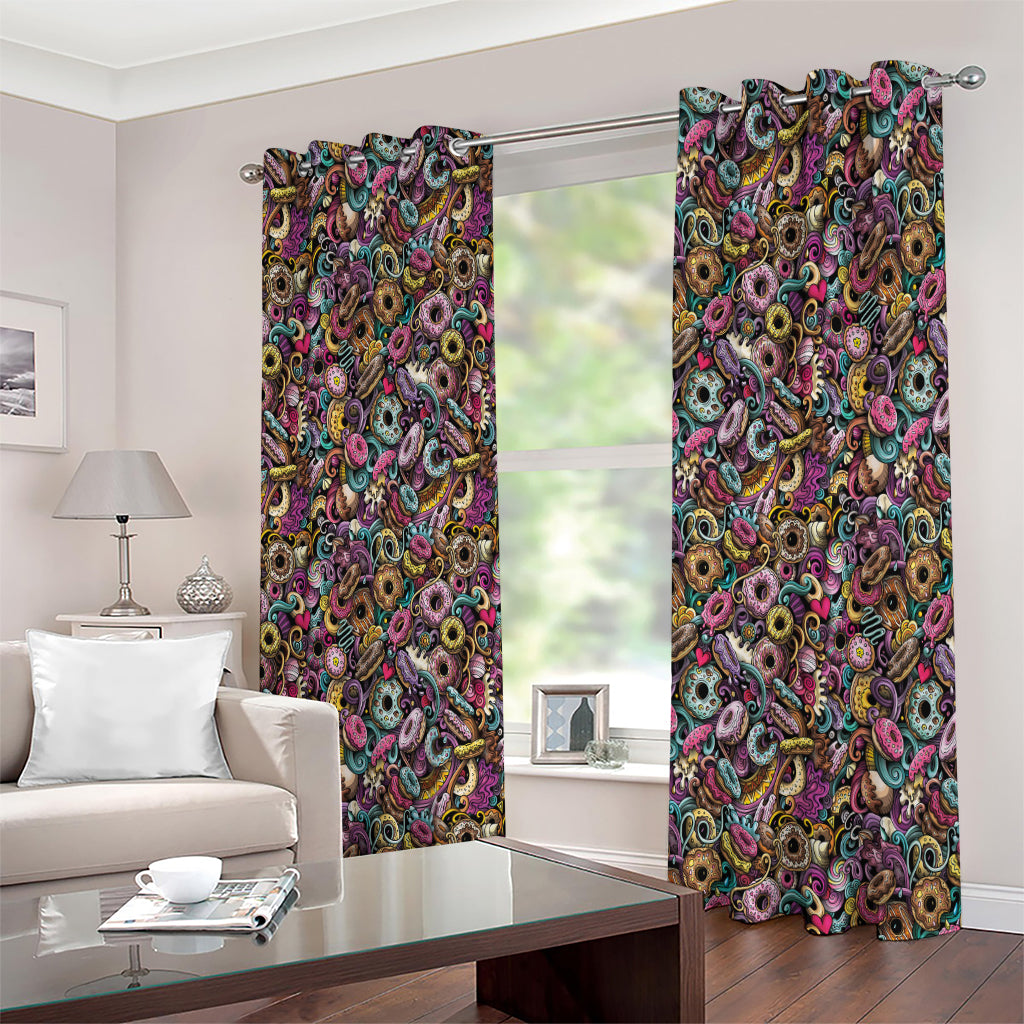 Graffiti Donut Pattern Print Extra Wide Grommet Curtains