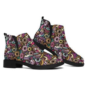 Graffiti Donut Pattern Print Flat Ankle Boots