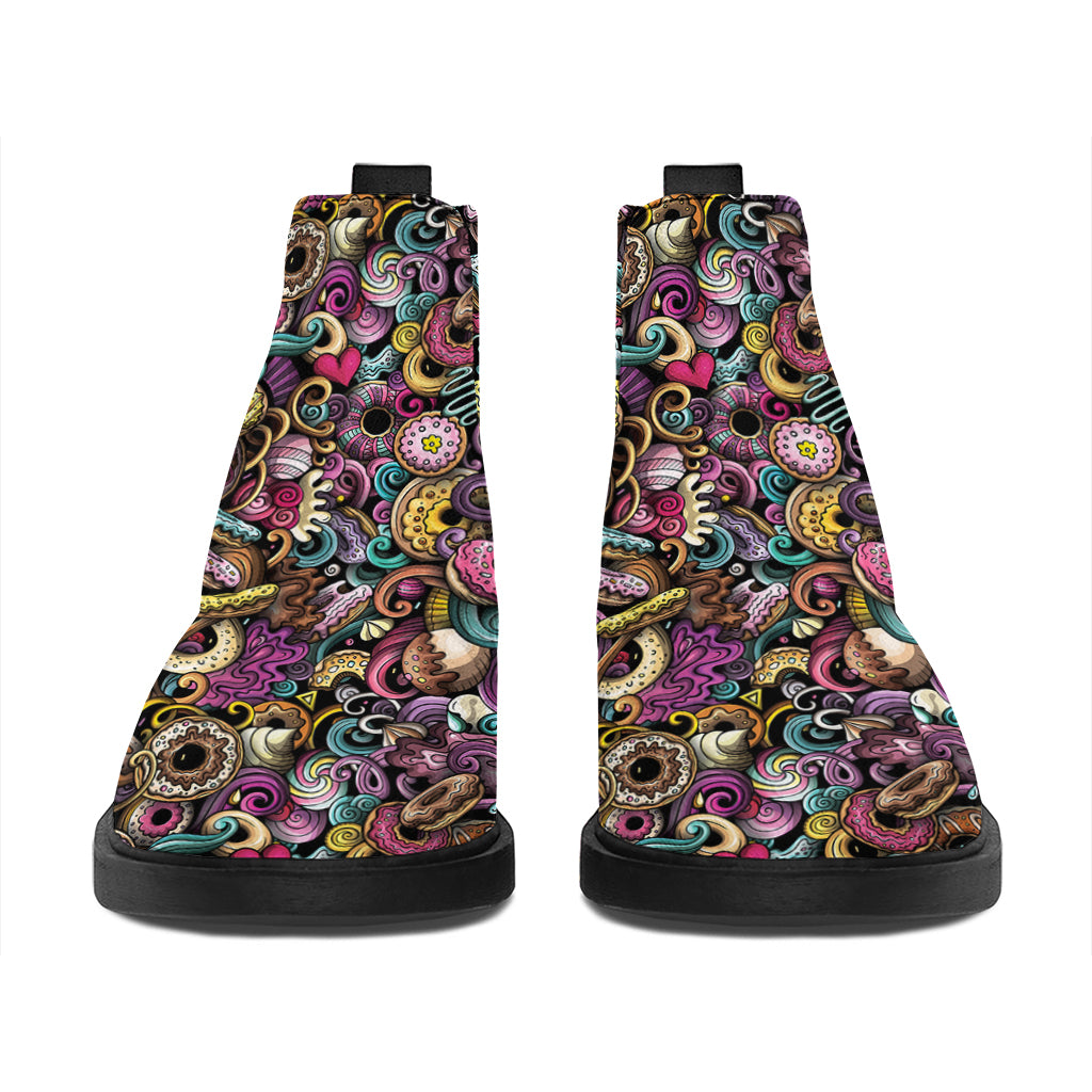 Graffiti Donut Pattern Print Flat Ankle Boots