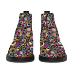 Graffiti Donut Pattern Print Flat Ankle Boots