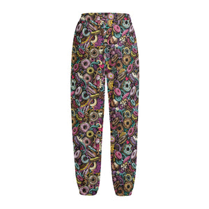 Graffiti Donut Pattern Print Fleece Lined Knit Pants