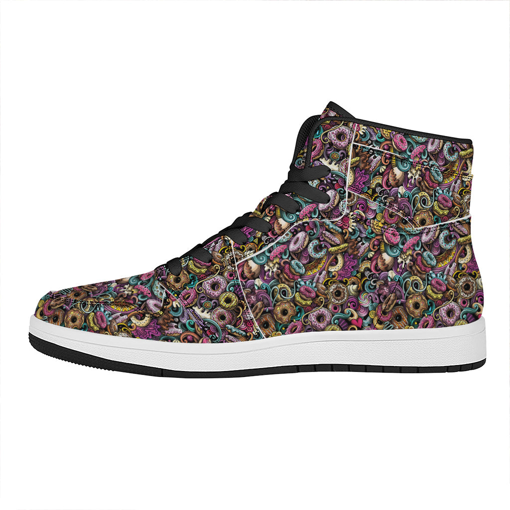 Graffiti Donut Pattern Print High Top Leather Sneakers