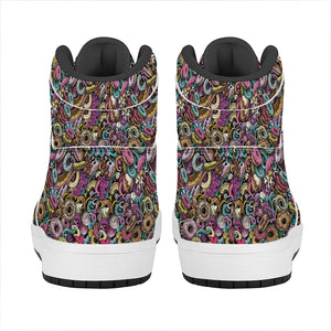 Graffiti Donut Pattern Print High Top Leather Sneakers