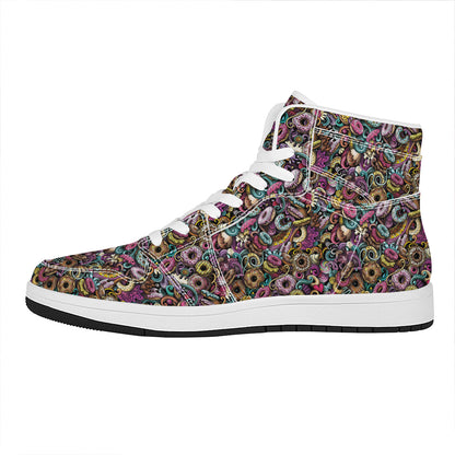 Graffiti Donut Pattern Print High Top Leather Sneakers
