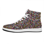 Graffiti Donut Pattern Print High Top Leather Sneakers