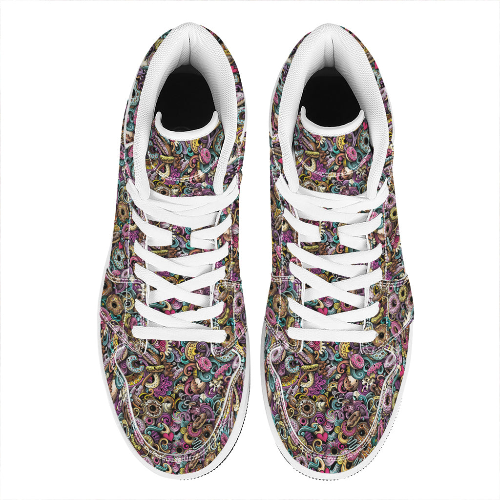 Graffiti Donut Pattern Print High Top Leather Sneakers