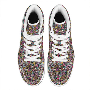 Graffiti Donut Pattern Print High Top Leather Sneakers