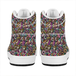 Graffiti Donut Pattern Print High Top Leather Sneakers