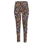 Graffiti Donut Pattern Print High-Waisted Pocket Leggings