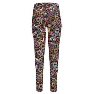 Graffiti Donut Pattern Print High-Waisted Pocket Leggings